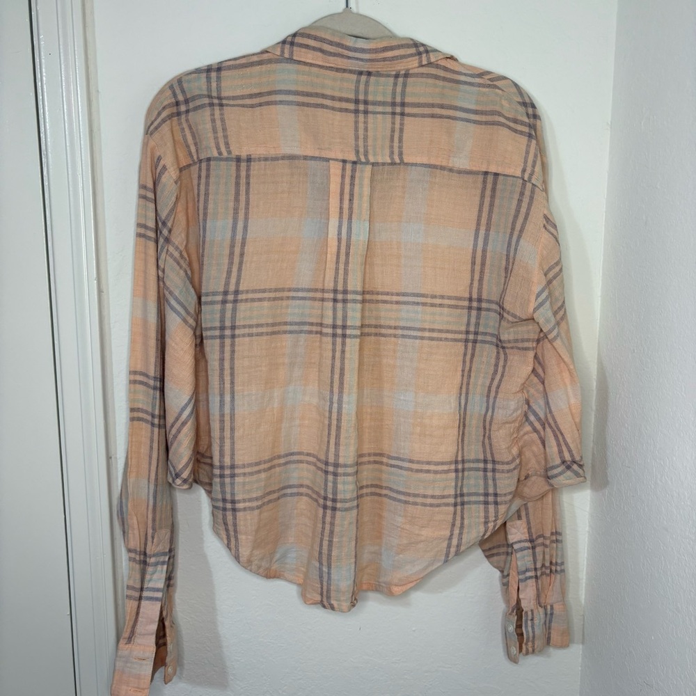 Free People Cutie Cropped Plaid Shirt Oversized Dolman Sleeve Top Size Medium - Picture 11 of 16